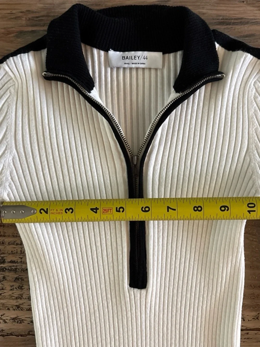 Bailey 44 Ribbed Zip-Neck Sweater with Black Trim
